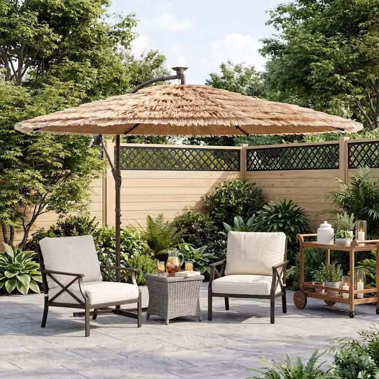 Ombrellone da giardino vidaXL con LED e palo in acciaio marrone L: 269 cm, P: 269 cm, H: 235 cm