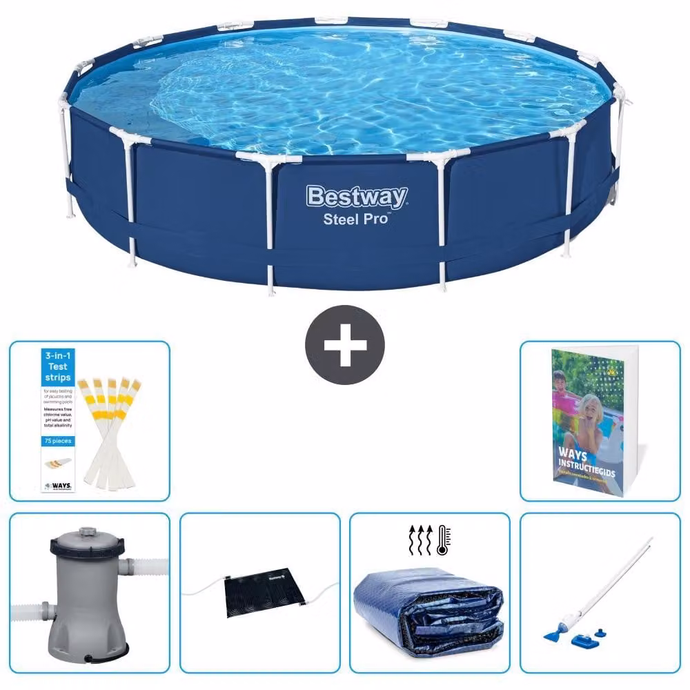 Piscina gonfiabile Bestway Steel Pro, rotonda, dimensioni 396x84 cm, composta da 5 parti, modello S252