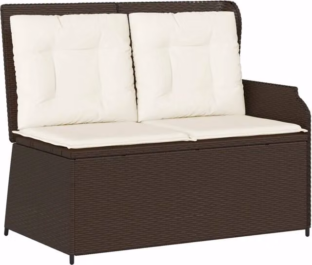 Panchina da giardino moderna in rattan e metallo con cuscini nero e bianco crema
