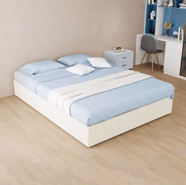 Struttura letto matrimoniale 140x200 cm in tessuto e metallo; beige; design moderno