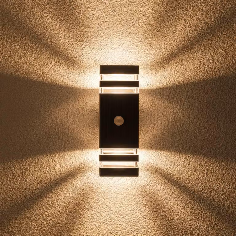 LUMILED lampada da parete per esterni con rilevatore di movimento lampada da parete per esterni attacco GU10 (max. 12W LED) IP54 lampada da parete superiore e inferiore facciata terrazza rettangolare plastica