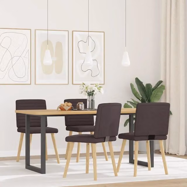 Set di 4 sedie da pranzo vidaXL in tessuto marrone con struttura in legno e metallo per soggiorno e sala da pranzo
