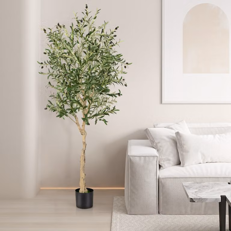 Albero di ulivo artificiale Costway con vaso in cemento, colore verde, Altezza: 182 cm