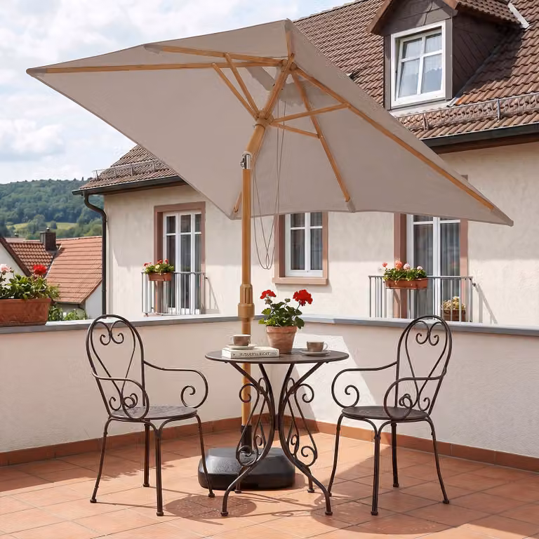 Ombrellone rettangolare Sekey 200x150 cm effetto legno, pieghevole, protezione UV 50+, ombrellone da giardino per balconi e terrazze, color taupe