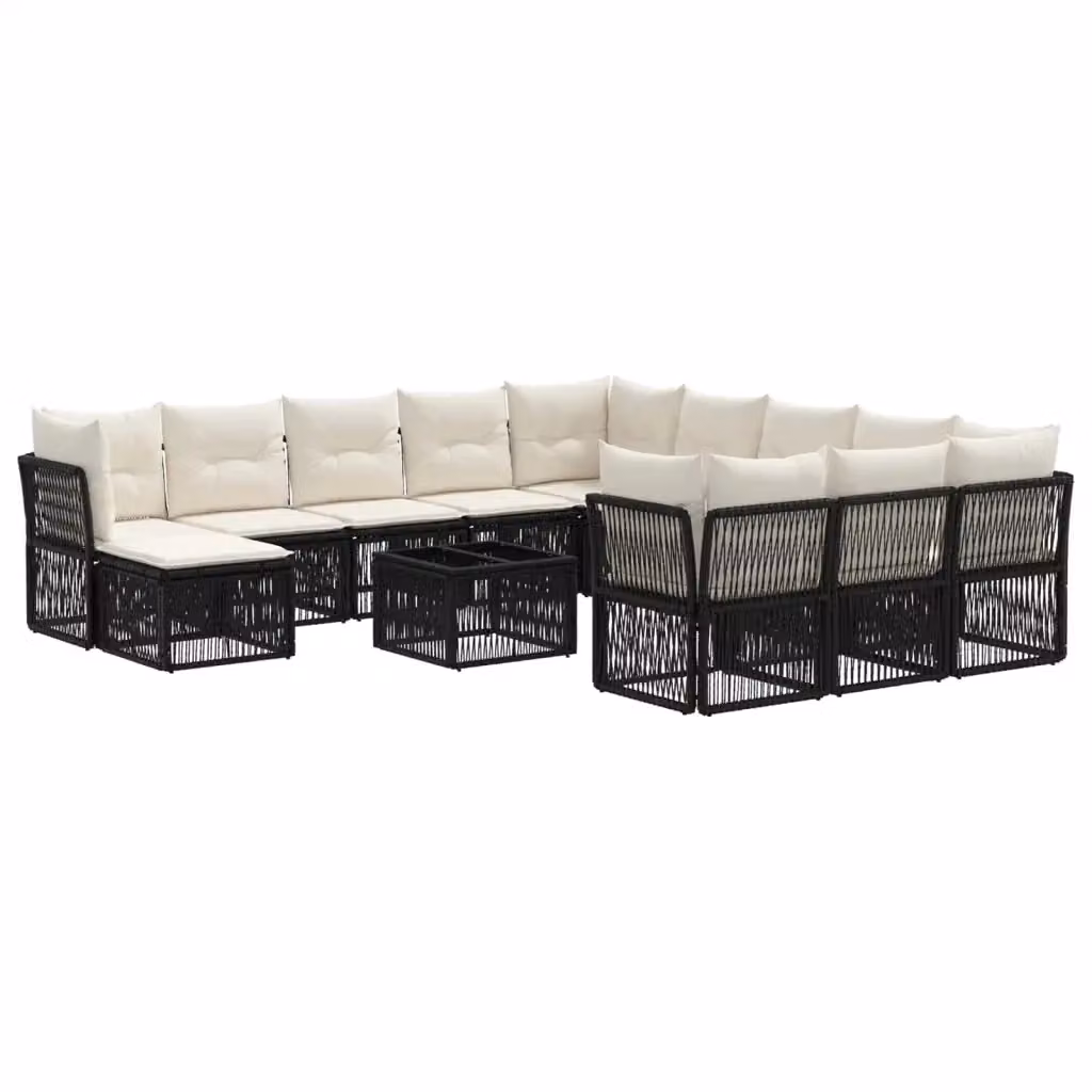 Set Divano da Giardino a L vidaXL in Polyrattan Nero con Cuscini e Tavolino da Esterno – 2