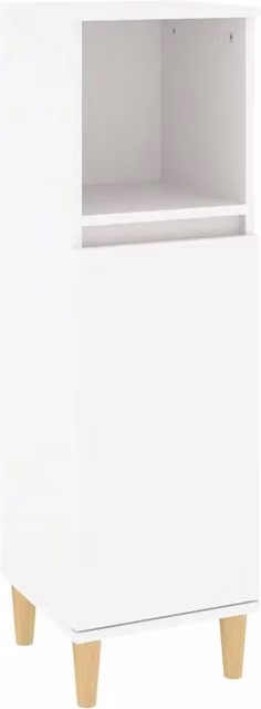 Mobiletto da bagno bianco dal design pulito 30 x 30 x 100 cm con pratici vani contenitori realizzato in legno composito bianco 02_0048403