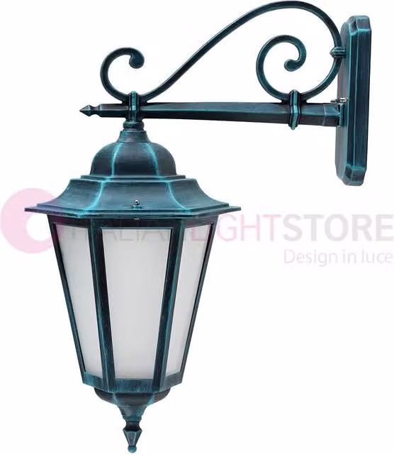 DAFNE GRANDE Lanterna a Parete Esagonale Classica per Esterno Giardino Iris Luce - Linea Garden, Colore Nero-Verde con Diffusore Trasparente