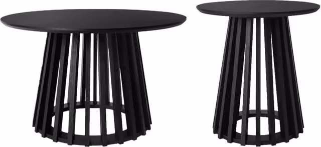 Set di 2 tavolini rotondi neri moderni Sweeek con piano in legno e struttura centrale – 1