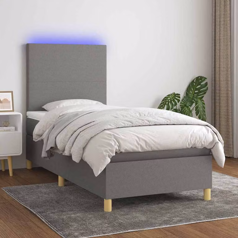 Letto con Materasso a Molle e Illuminazione LED vidaXL in Tessuto Grigio, L/P: 100 x 200 cm