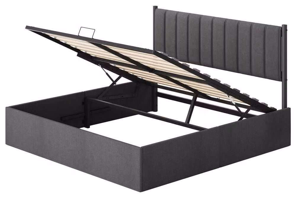 Letto a letto con struttura in metallo, dimensioni 180 x 200 cm, con rete a doghe pieghevole | Grigio | 183,4 x 209,3 x 110 cm