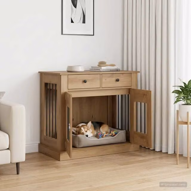 Mobile da cassa per cani vidaXL in legno e metallo marrone, L 90 x P 47,5 x H 80 cm – 1