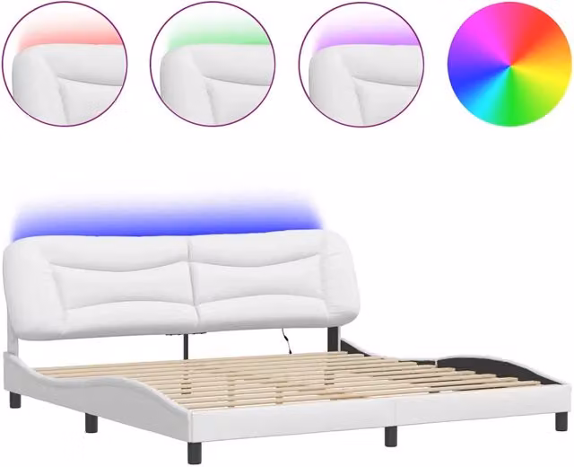 Letto matrimoniale | Letto per adulti | Giroletto con LED senza Materasso Hvar Bianco 200x200 cm