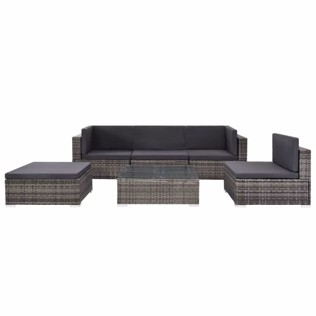 vidaXL Set di 6 pezzi per salotto da giardino con cuscini in poly rattan grigio