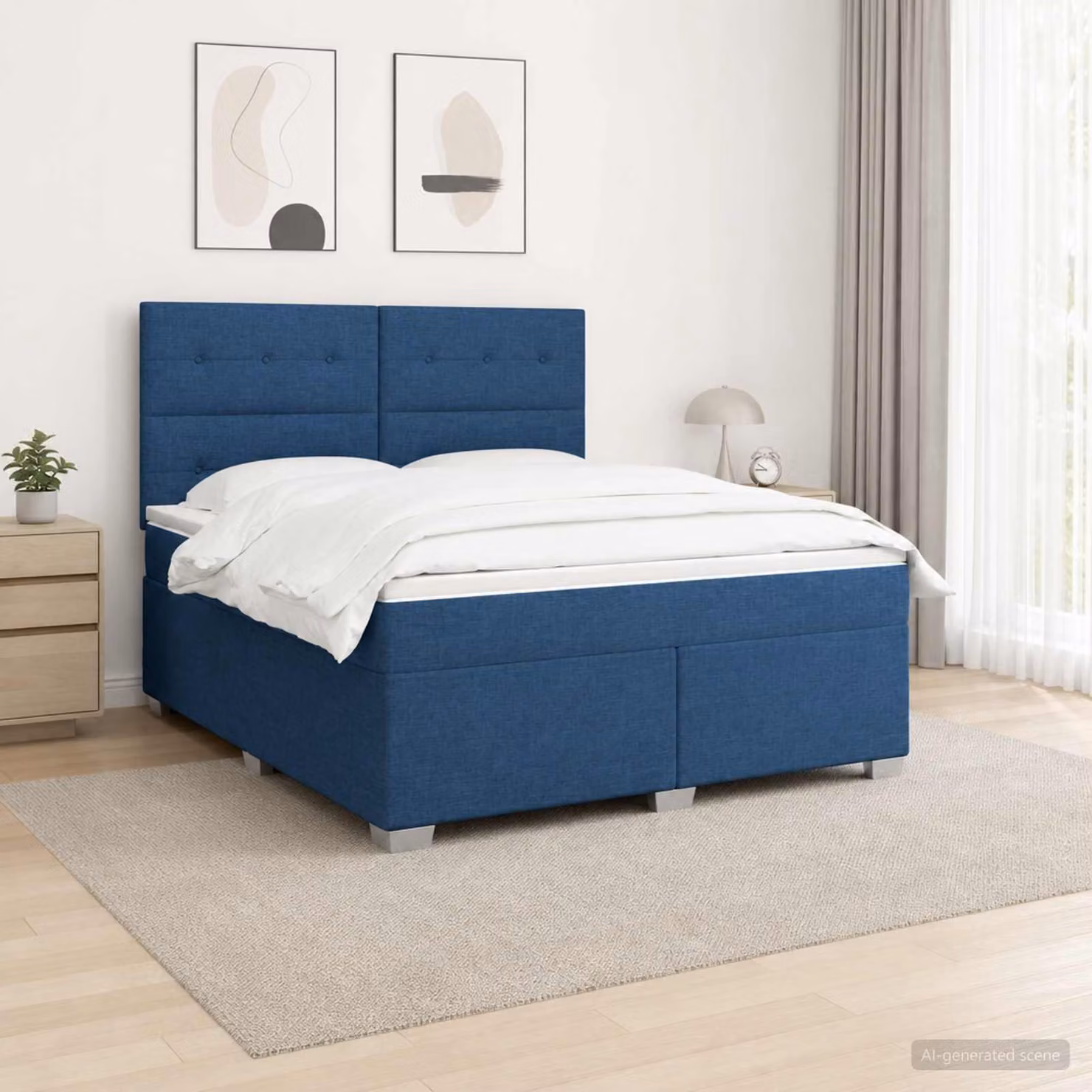 Maison Exclusive - Letto boxspring con materasso e testiera blu 160 x 200 cm in tessuto