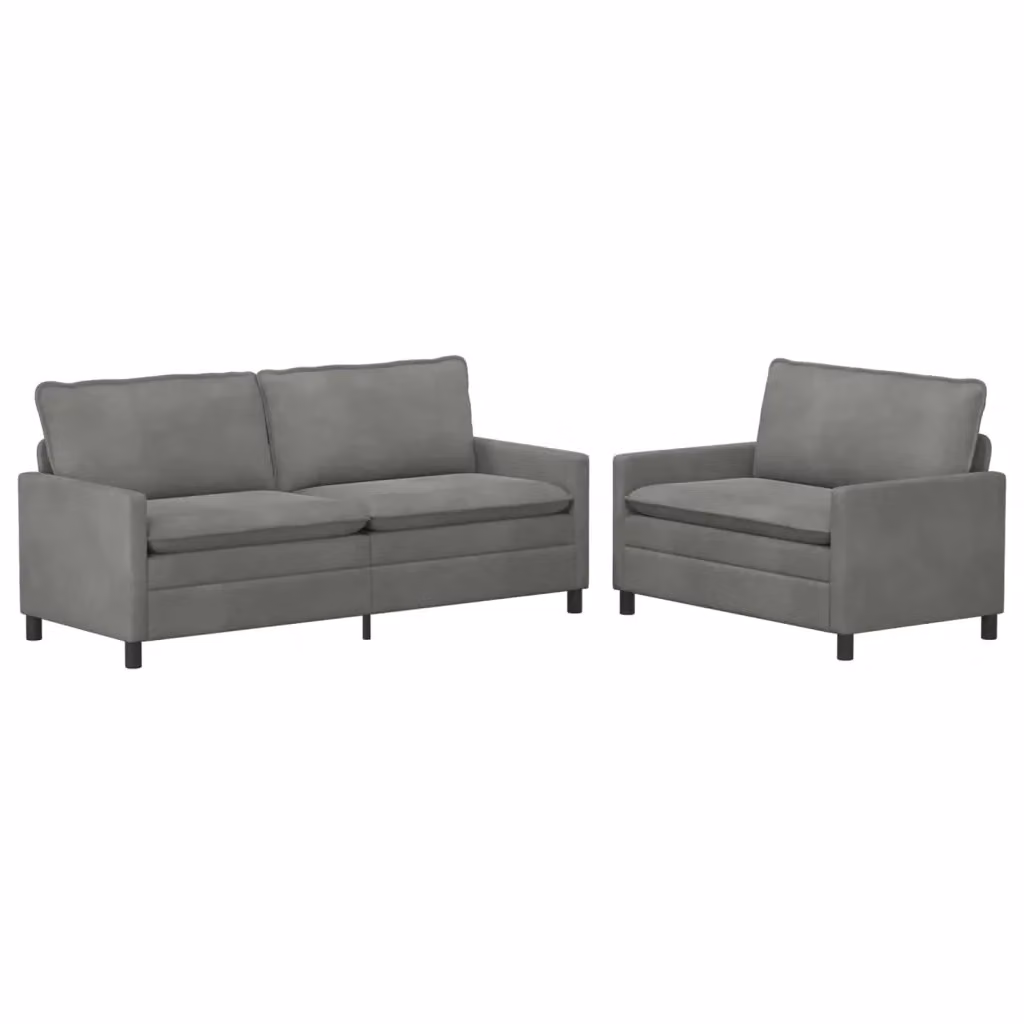 Set di 2 divani moderni vidaXL in velluto grigio con cuscini inclusi e coperture rimovibili – 2