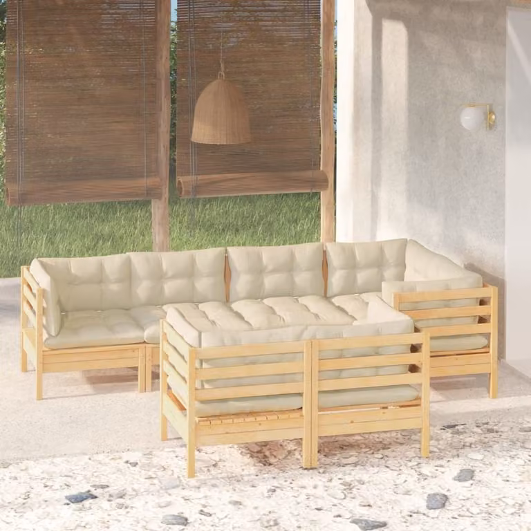 Maison Exclusive - Set Divani da Giardino 7 pz con Cuscini Crema Massello di Pino