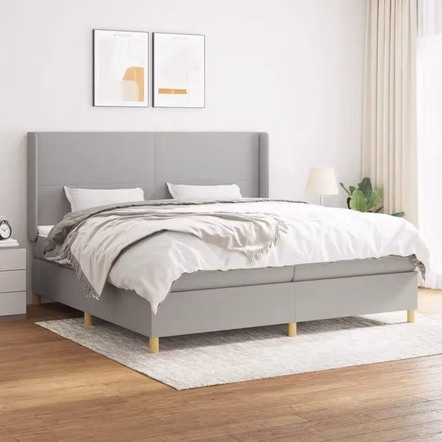 Letto Ibrido vidaXL con Materasso a Molle in Tessuto Grigio e Bianco L/P/H: 203 x 203 x 128 cm