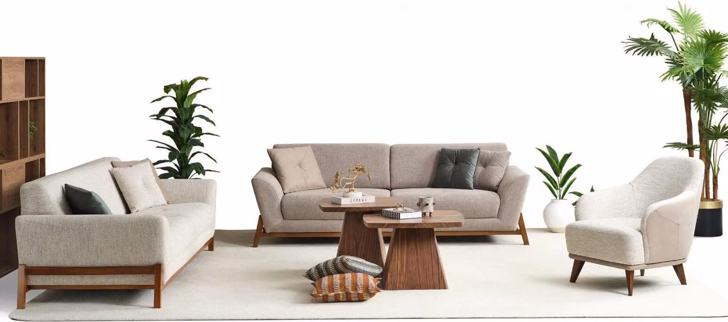 Couchgarnitur Dreisitzer Sessel Sofa Stoff Beige Stoffsofa Set 4tlg 3+3+1+1