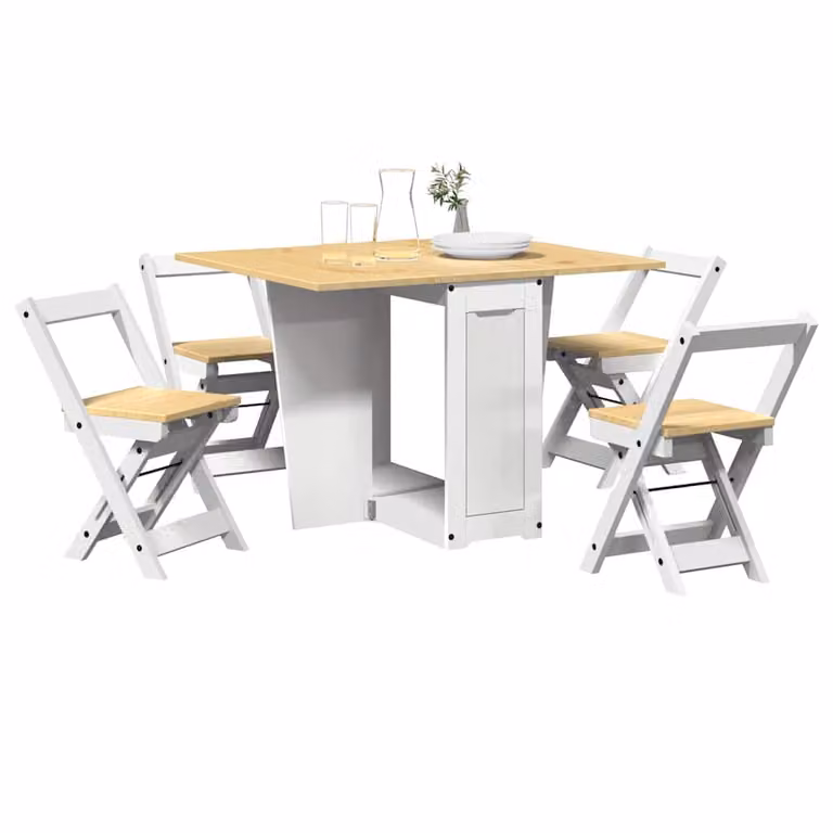 Set da Pranzo Moderno vidaXL in Legno di Pino con Tavolo a Farfalla e 5 Sedie, Bianco e Marrone
