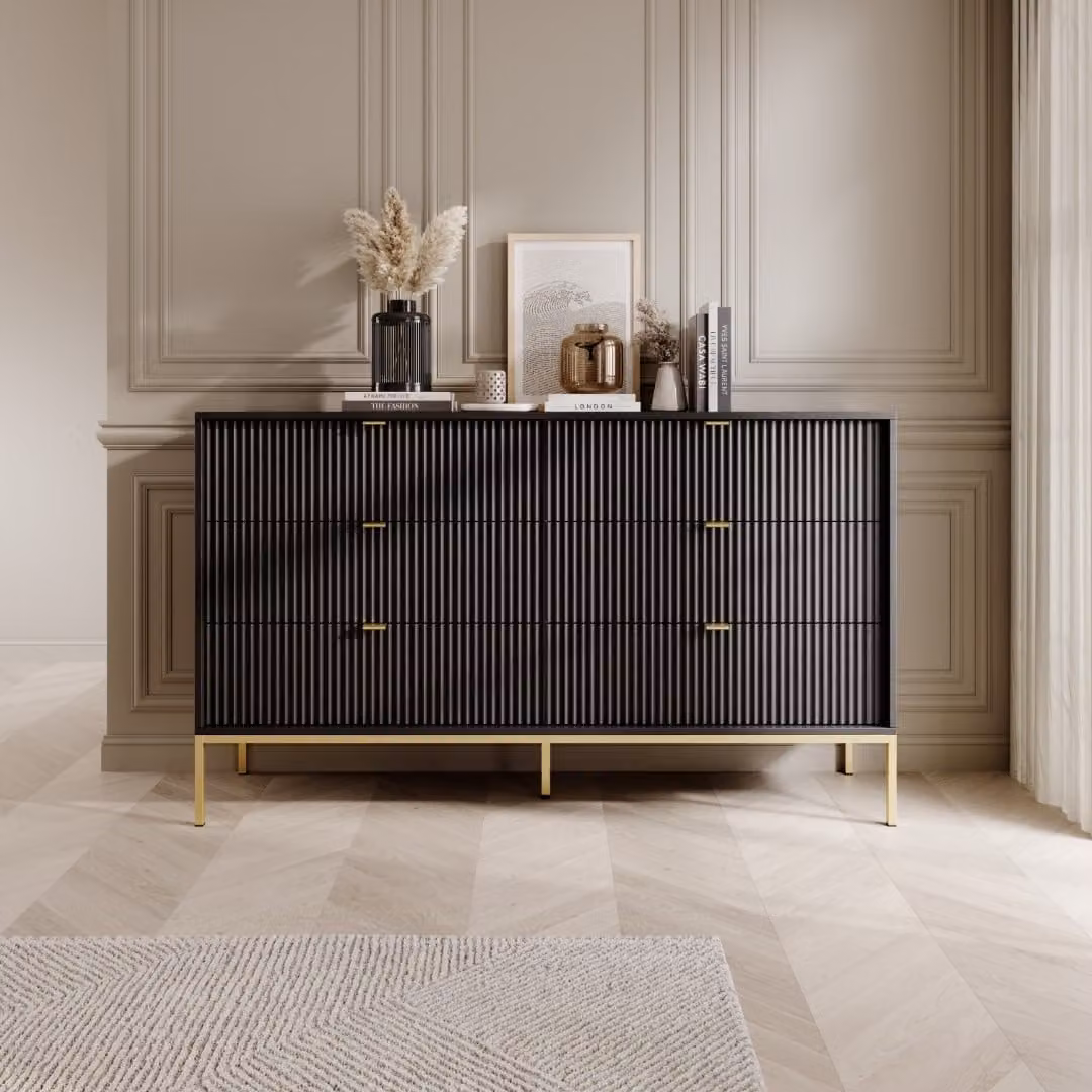 Cassettiera larga con cassetti MISHEEL - nero / oro
