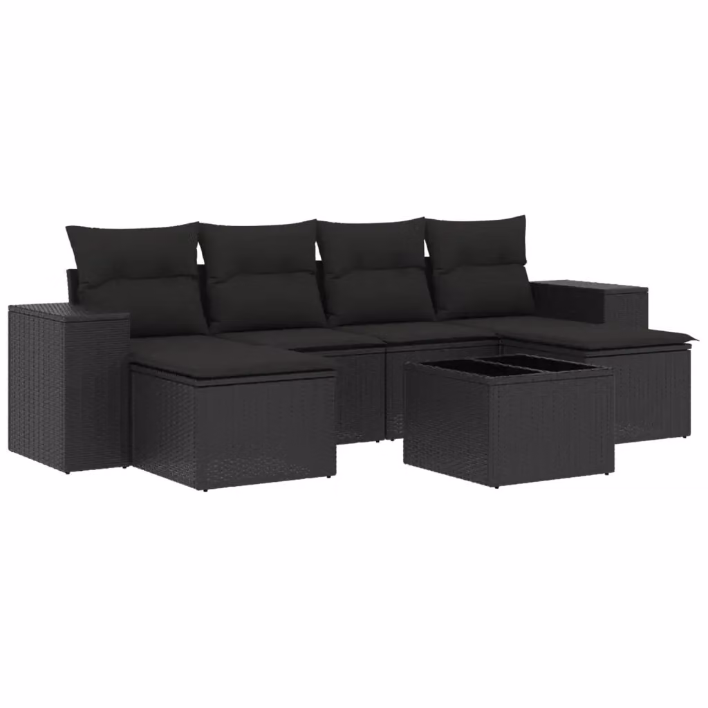vidaXL Set Divani da Giardino Moderno in Polyrattan Nero con 7 Pezzi e Cuscini Imbottiti – 2
