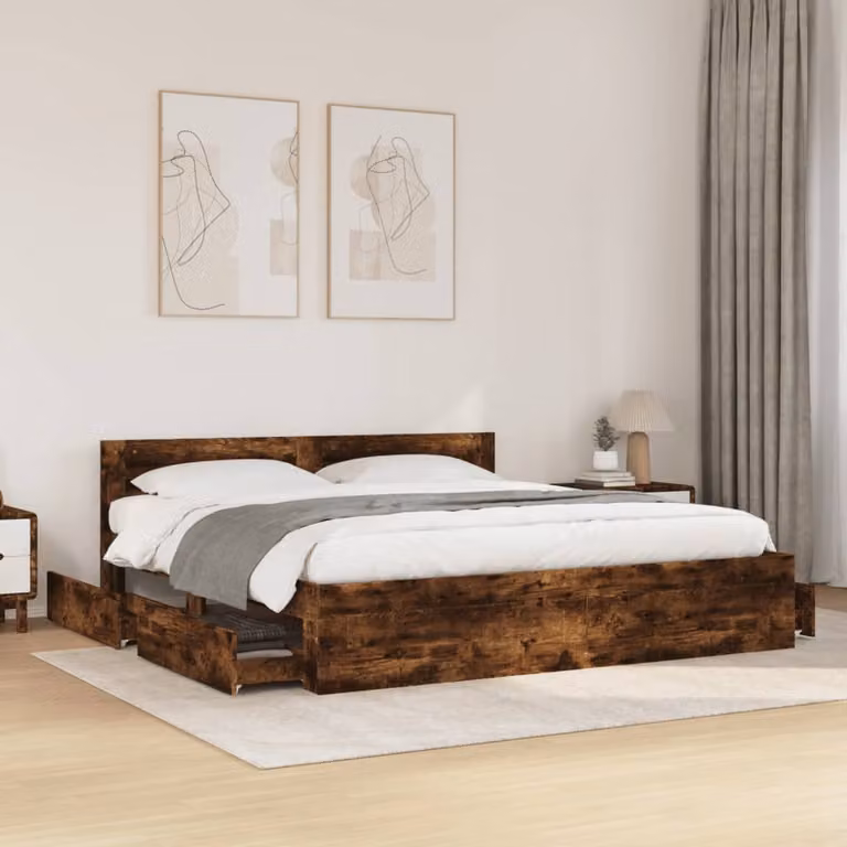 vidaXL Giroletto con Testiera in Rovere Fumo Marrone, L/P/H: 183 x 203 x 69 cm, Legno Multistrato e MDF
