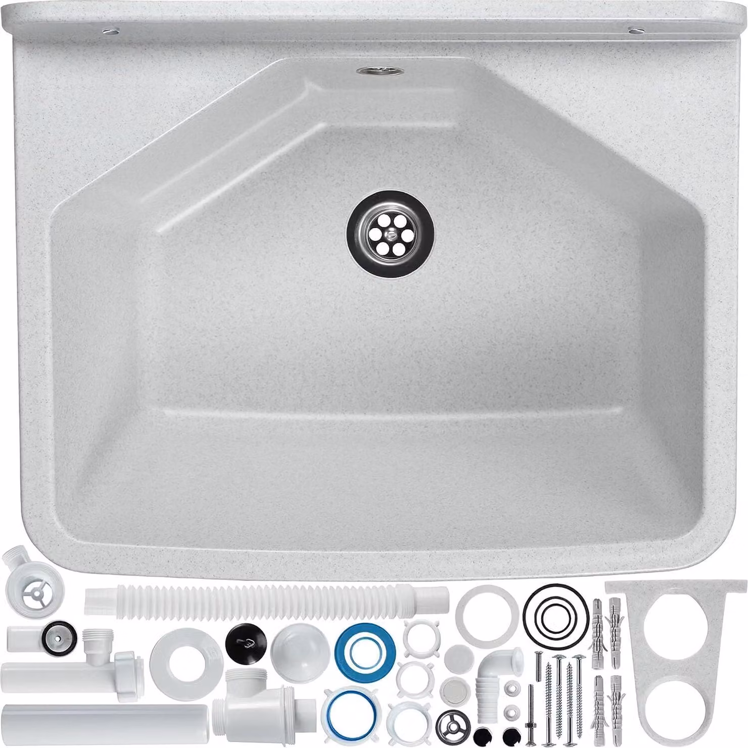 lavello gospo con sifone, 46 x 37 x 20 cm, lavabo in plastica, abbeveratoio per garage, cantina, lavanderia, officina, montaggio a parete, in lamiera, lavello incl. accessori (bianco)