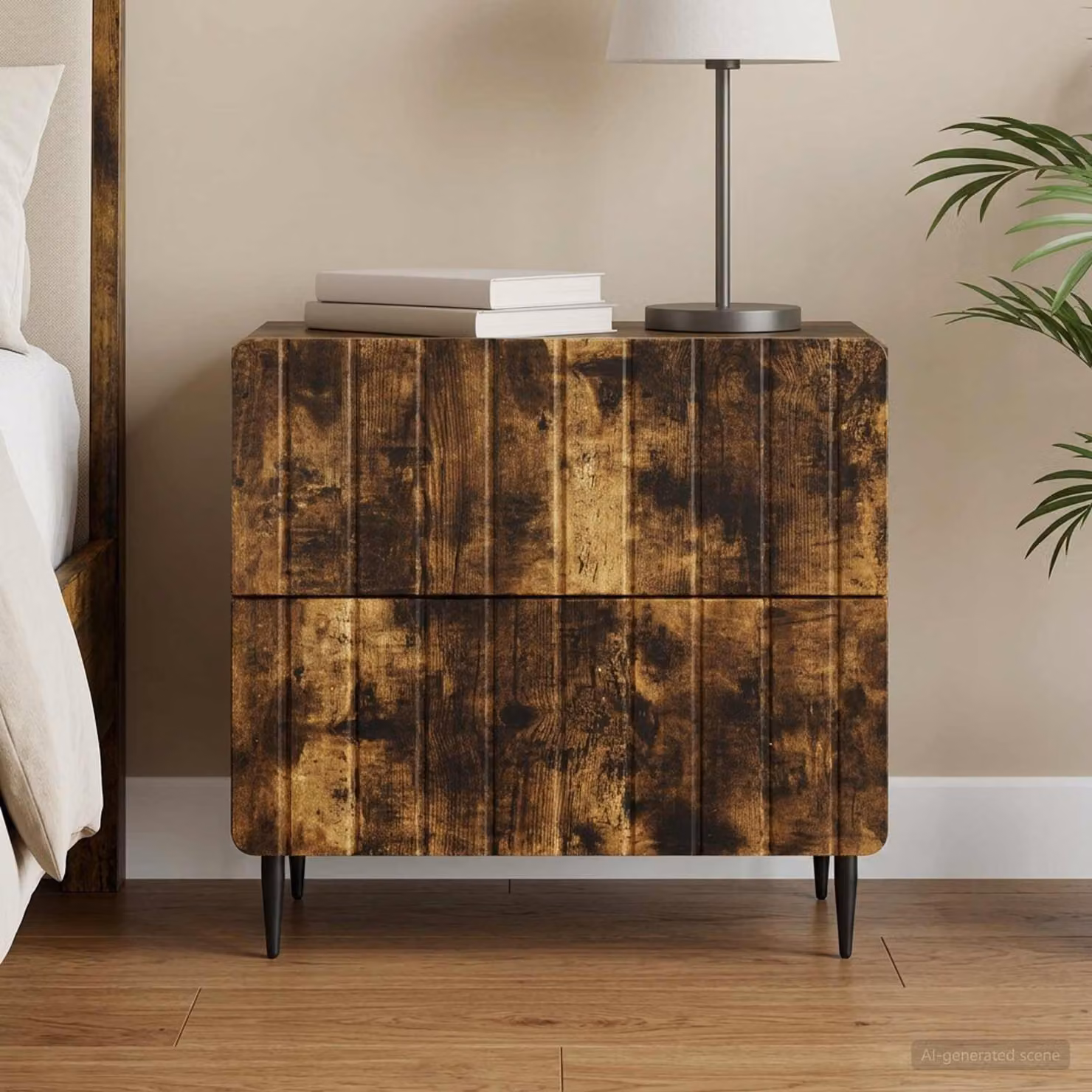 Armadio da Notte Moderno vidaXL in MDF e Metallo, Colore Rovere Fumo, L 62 cm x P 34,5 cm x H 49,5 cm