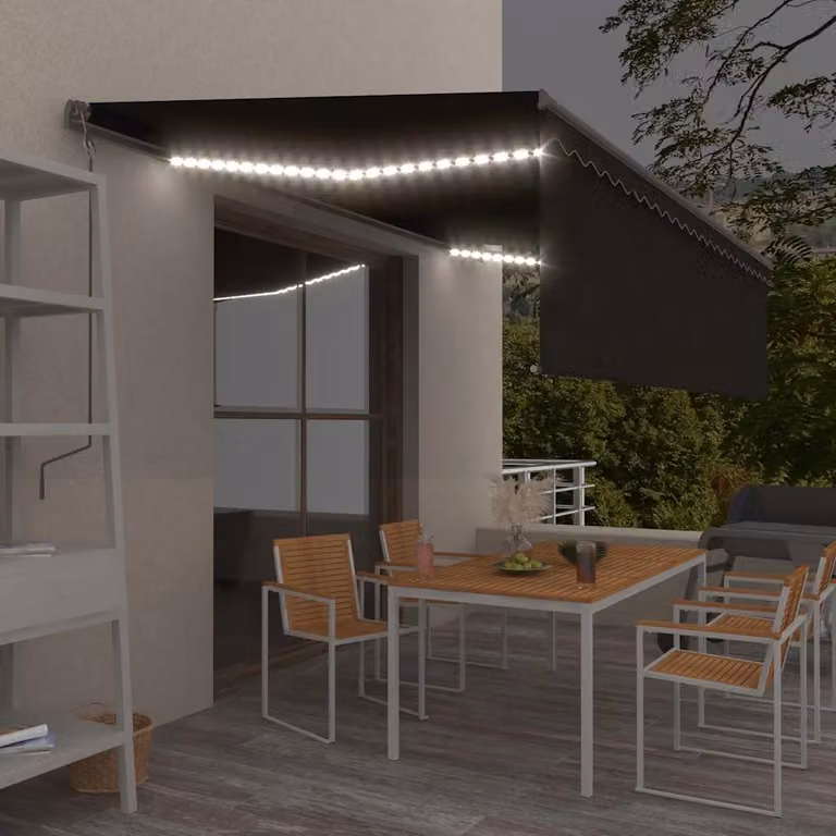 vidaXL Tenda Automatica con Parasole, Sensore Vento, LED e Telecomando, Colore Antracite, L 500 x P 300 cm