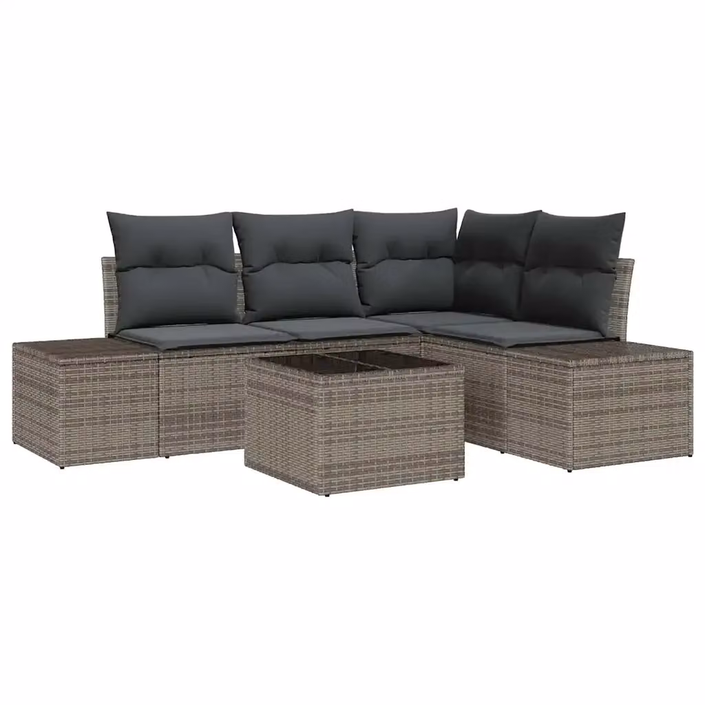 Set Divano da Giardino a L con Tavolino vidaXL Grigio, Struttura in Acciaio e Polyrattan con Cuscini Inclusi – 2