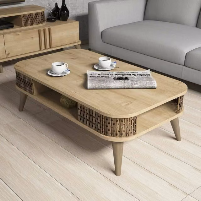 Tavolino da salotto Cigno DMORA in legno color quercia, L 105 cm x P 60 cm x H 35 cm