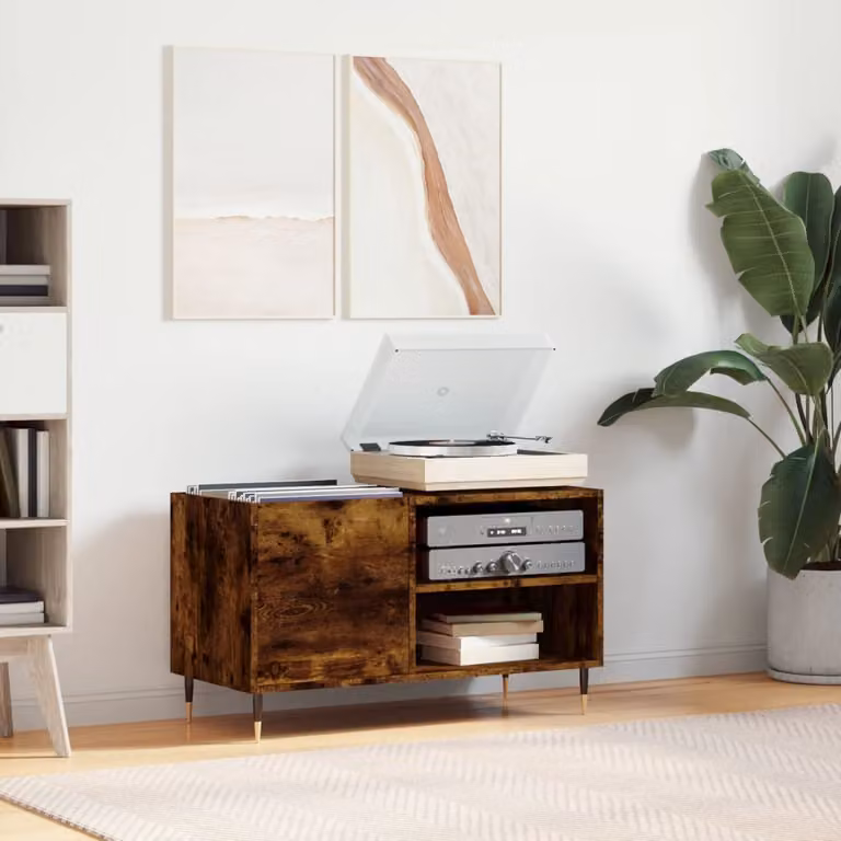 vidaXL Mobile Porta Dischi in Rovere Fumo e Legno Multistrato, Colore Marrone, L 85 x P 38 x H 48 cm