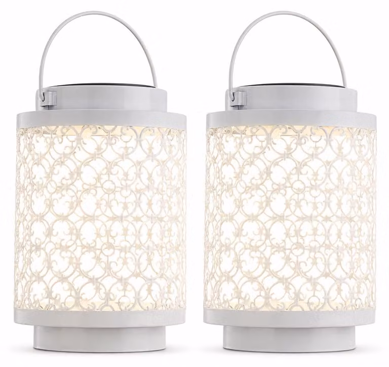 Set da 2 lampade solari a LED, bianche, in stile orientale, H 18 cm