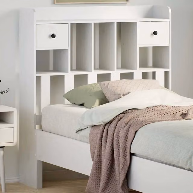 Testiera con Ripiani Design Mania in Legno Massello di Pino Bianco Lacquered L 90 cm x H 110 cm x P 23 cm