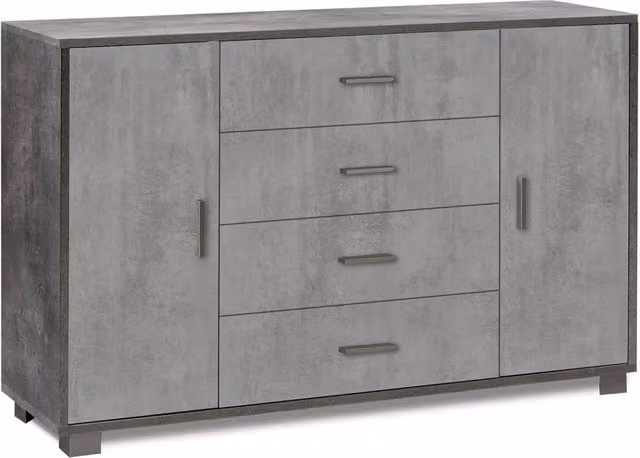 Madia 2 Ante 4 Cassetti 136x86x41 cm Ossido Nero/Cemento