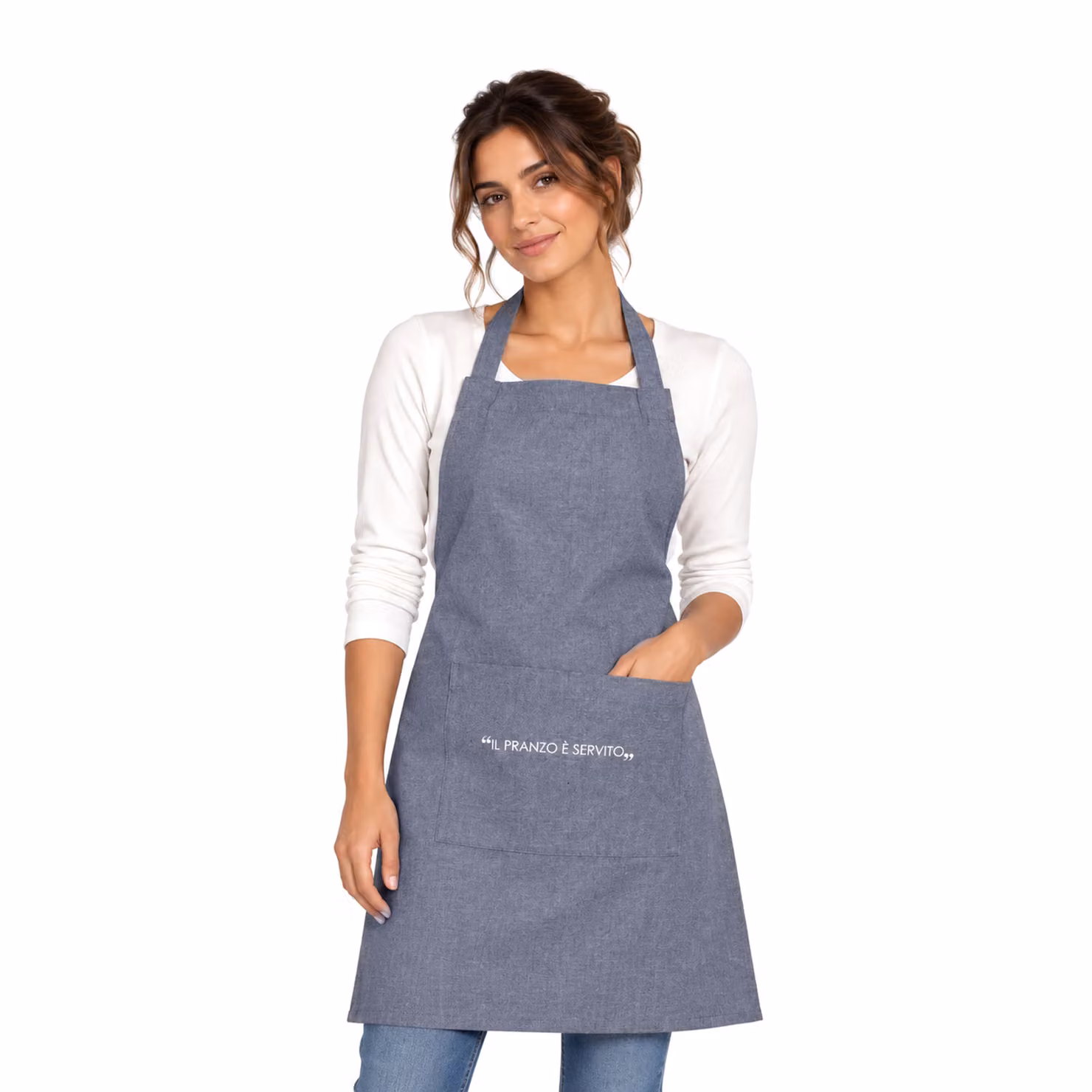 Grembiule Kasanova in denim blu con tasca e scritta Quotes per adulti – 2