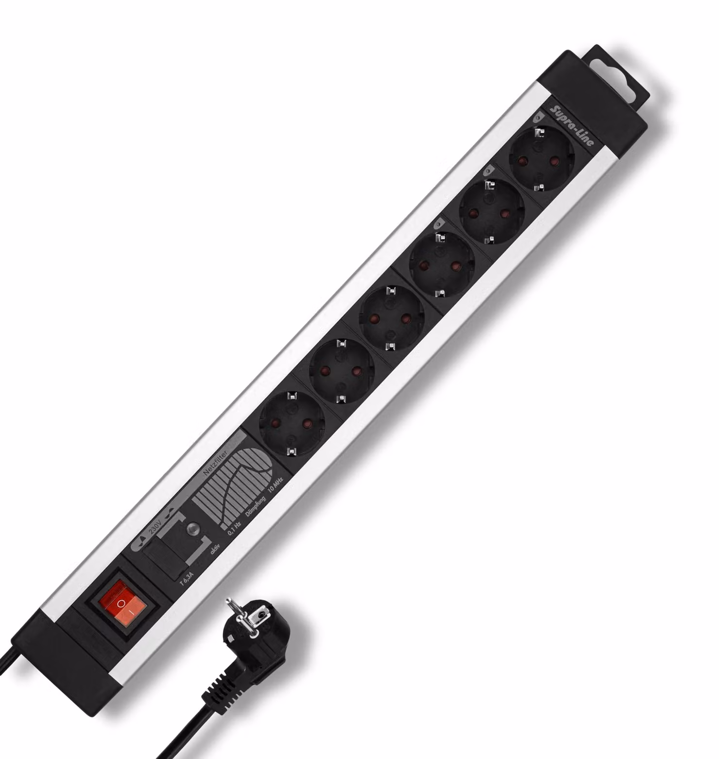 REV RITTER REV 0014663913 Ciabatta con interruttore a 6 prese Nero/Argento Con contatto di protezione