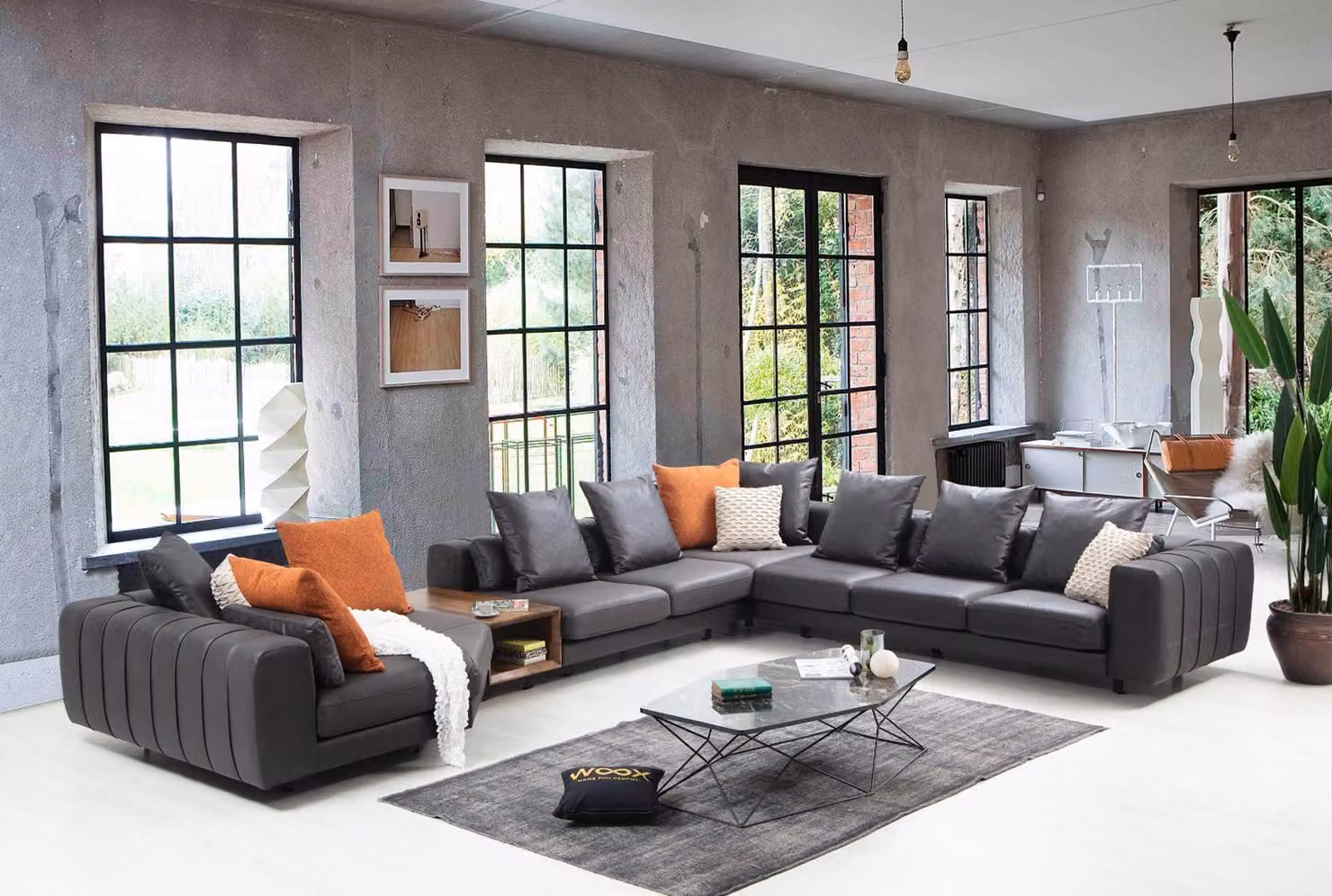 Große Wohnlandschaft Sofa Ecksofa U-Form Polstersofa Grau Stoffsofa