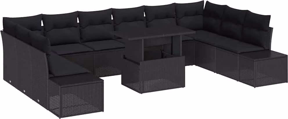 Set Divano da Giardino 11 pcs Nero Poly Rattan