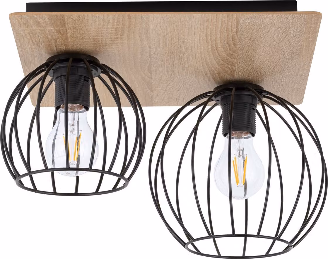 Plafoniera decorativa doppia rettangolare in legno con cestini in metallo Cyber 2xE27 15W Sigma Lighting