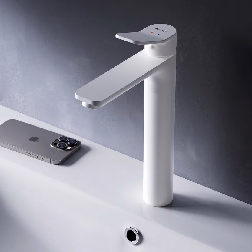 Rubinetto da bagno, lavabo, miscelatore per bagno, miscelatore monocomando per bagno, rubinetto per lavabo, bianco