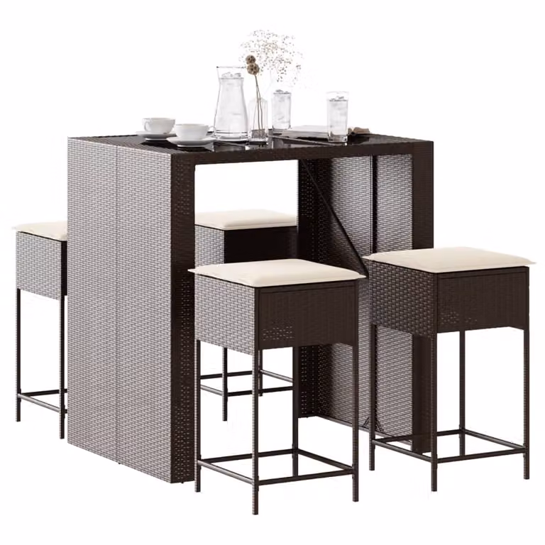 Set Bar da Giardino vidaXL in Polyrattan Marrone con 5 Pezzi e Cuscini
