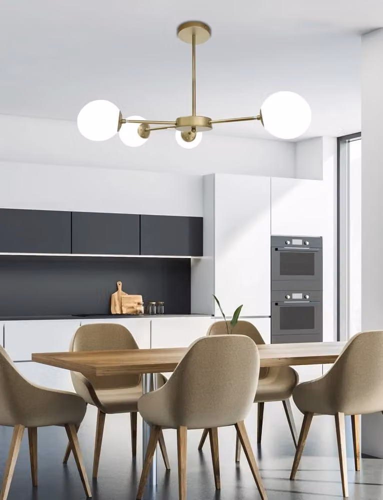 Lampadario a soffitto Candellux Mati in metallo e vetro, colori ottone e bianco, 4xG9 – 2