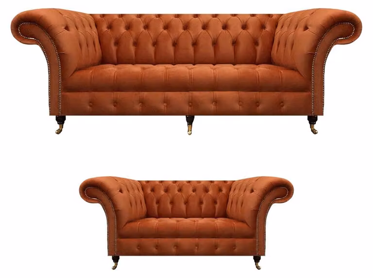 Chesterfield Braune Sofagarnitur Edle Polstercouchen Designer Set 2tlg