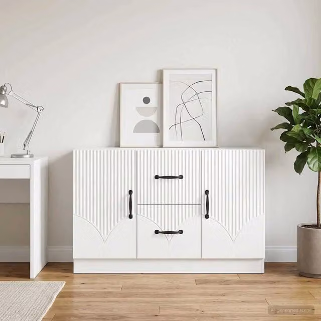 Credenza moderna vidaXL in bianco lucido in MDF L: 89 cm, P: 34,5 cm, H: 57 cm