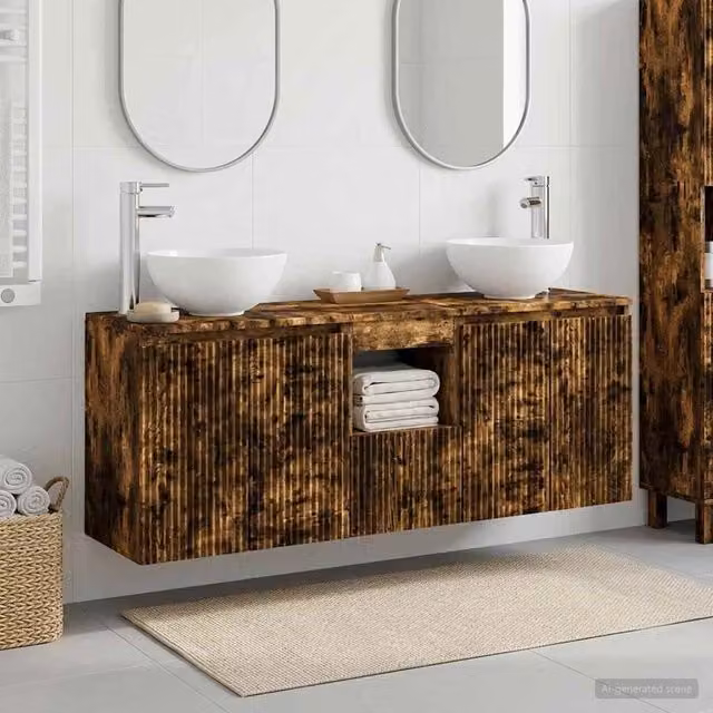 Set di Armadi da Bagno 3 pz Rovere Fumo 129 x 41 x 80 cm 3405632