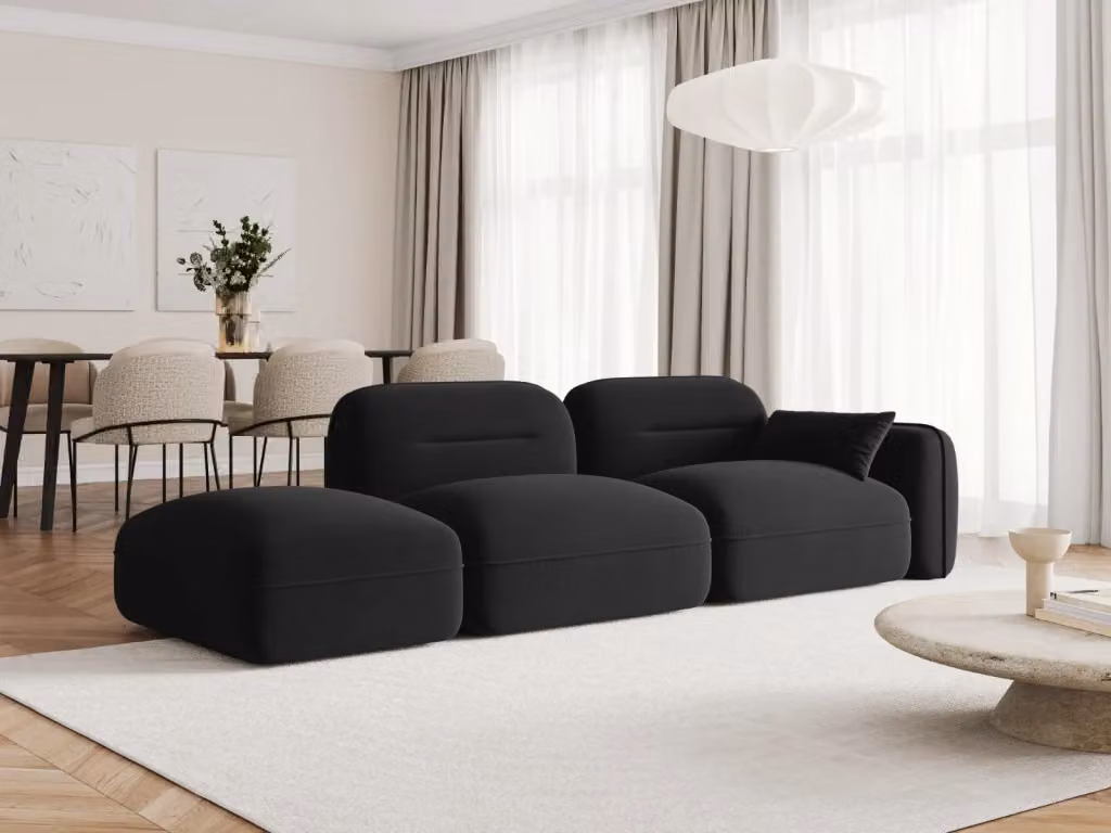 Divano modulare sinistro Sydney Cosmopolitan Design a 3 posti in velluto nero L/P/H: 295 x 90 x 70 cm – 2