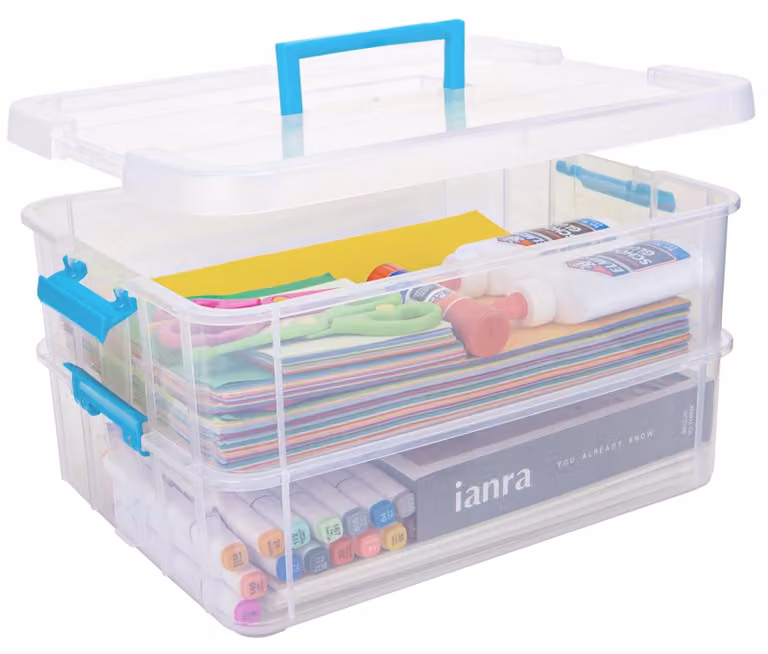 Omgoods - Contenitori di plastica a due scomparti con coperchio, multifunzionali