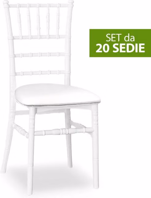 Set da 20 sedie Chiavarine Okaffarefatto in plastica bianche con cuscino in similpelle bianco