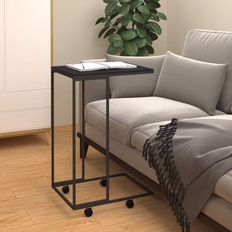 The Living Store Tavolino con rotelle nero 40x30x63,5 cm Materiale in legno